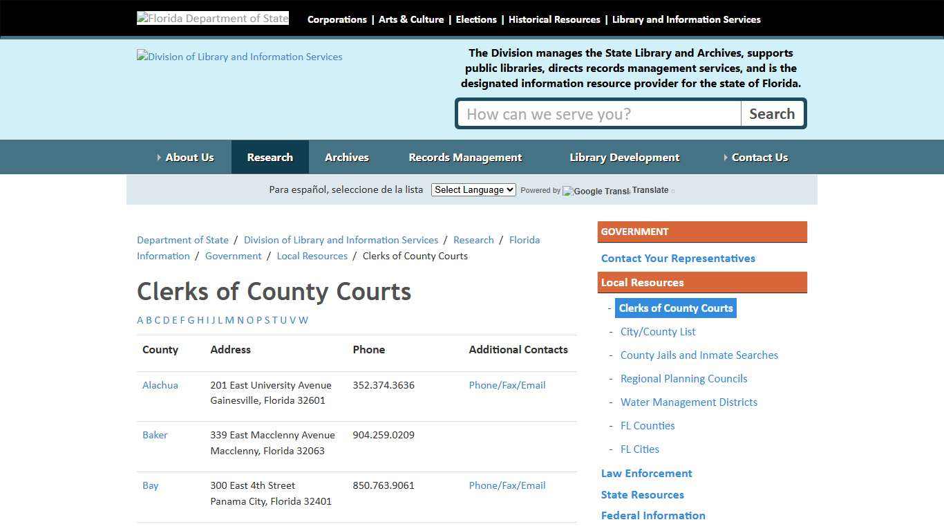 Clerks of County Courts - Division of Library and Information Services - Florida Department of State